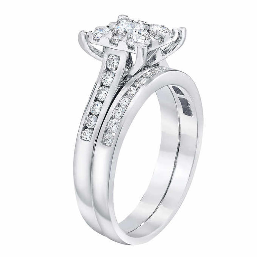Pompeii3 2 Ct Diamond Princess Cut Framed Engagement Wedding Ring Set White Gold