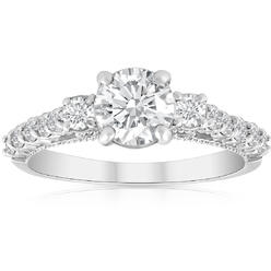 Pompeii3 1 1/2ct Diamond Vintage Engagement Ring 14K White Gold Filigree Antique Design