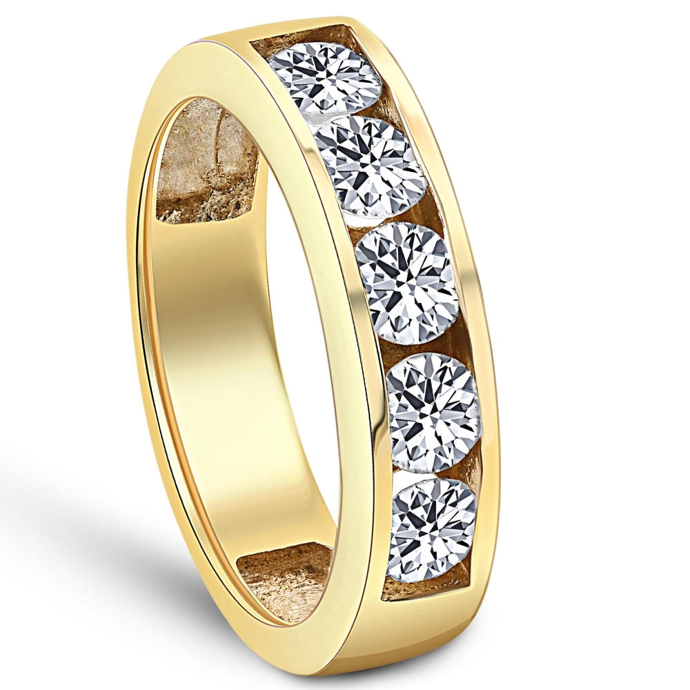 Pompeii3 Yellow Gold Mens 1 1/4ct Diamond Wedding Ring Channel Set High Polished Jewelry