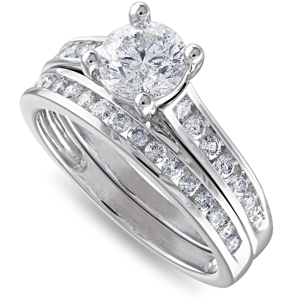 Pompeii3 2Ct Diamond Engagement Wedding Ring Set Channel Set in 10k White Gold