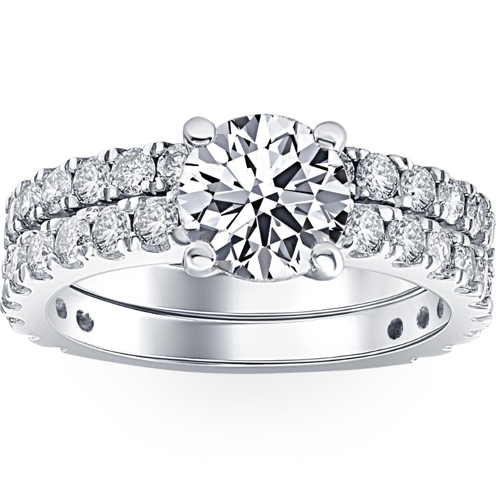 Pompeii3 3 1/2 ct Diamond Engagement Wedding Ring Set 14K White Gold Clarity Enhanced