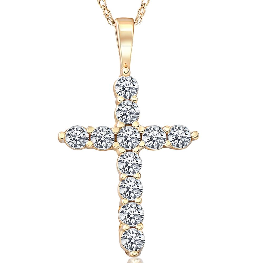 Pompeii3 1/2ct Yellow Gold Diamond Cross Pendant 14K Necklace (3/4 inch tall)