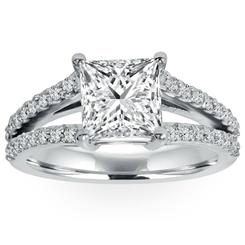 Pompeii3 1 1/3Ct Princess Cut Split Shank Enhanced Diamond Engagement Ring 14K White Gold