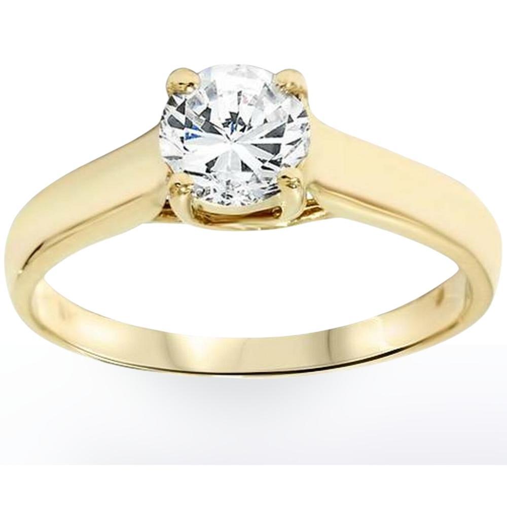 Pompeii3 1Ct Diamond Solitaire Engagement Ring in 14k Yellow Gold Enhanced