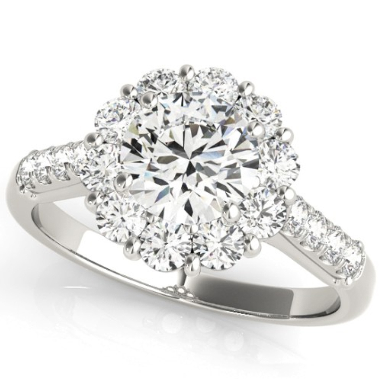 Pompeii3 SI-G 2 1/2 Ct Halo Diamond Engagement Ring 14k White Gold Enhanced