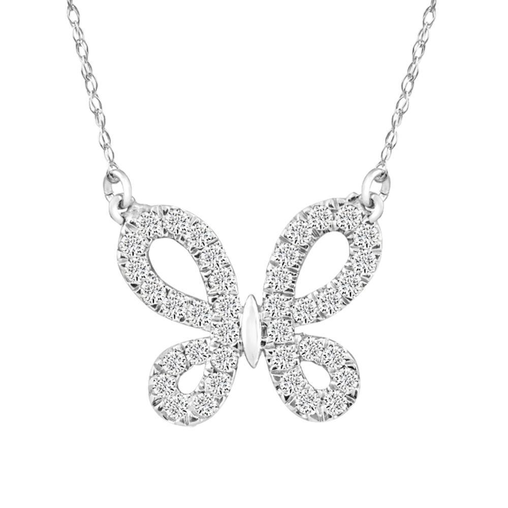 Pompeii3 1/2Ct Natural Diamond Butterfly Pendant 10k White Gold Women's 18" Necklace