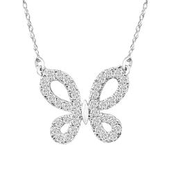 Pompeii3 1/2Ct Natural Diamond Butterfly Pendant 10k White Gold Women's 18" Necklace