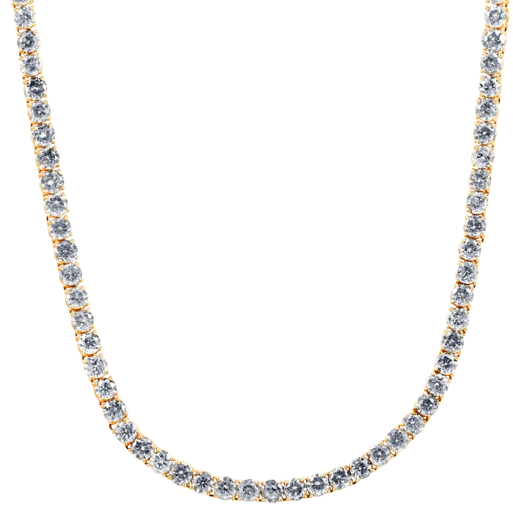 Pompeii3 Iced Out 43.50Ct Natural Diamond Men's Tennis Necklace Solid 14K Yellow Gold 24"