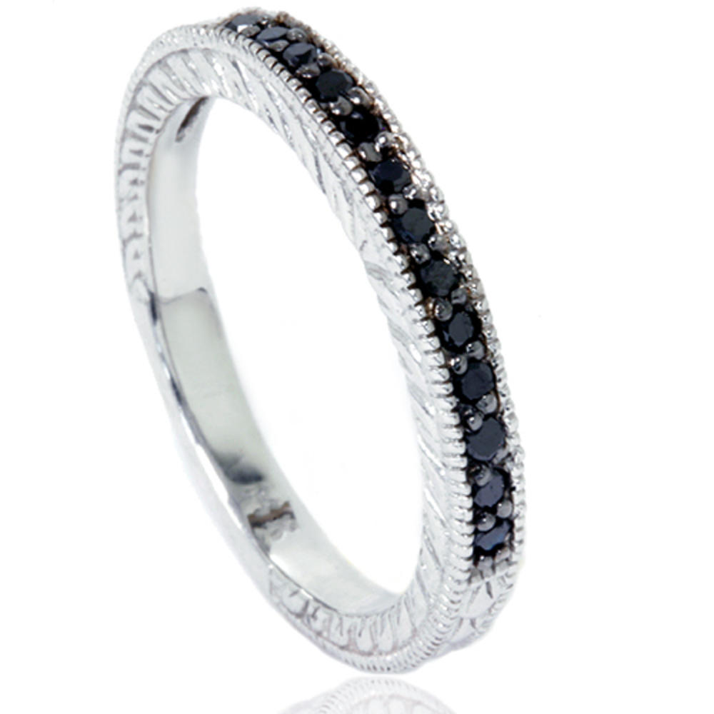 Pompeii3 .15CT Vintage Black Diamond Heirloom Antique Wedding Anniversary Ring 14K WG