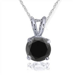 Pompeii3 .55ct Black Diamond Solitaire Pendant-Necklace in 14K White Gold on an 18" Chain