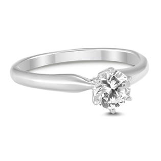 AGS Certified 1/4 Carat Round Diamond Solitaire Ring in 14K White Gold (IJ Color, SI1