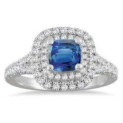szul.com 1 1/2 Carat Sapphire and Diamond Halo Engagement Ring in 14K White Gold