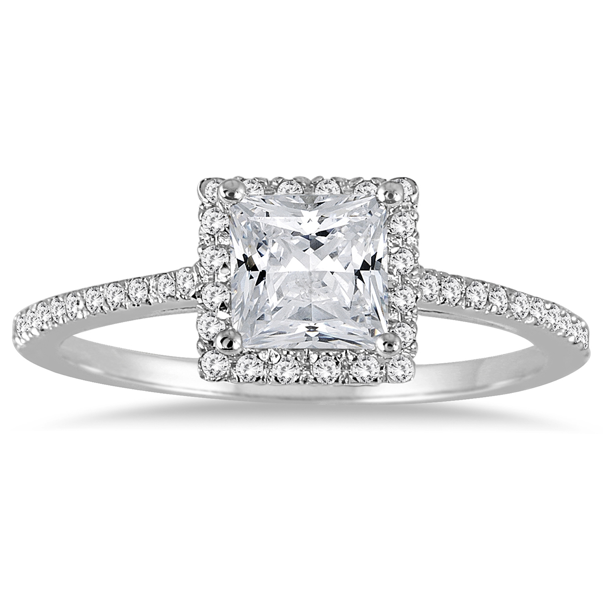 szul.com 1 Carat TW Princess Cut Diamond Engagement Ring in 14K White Gold