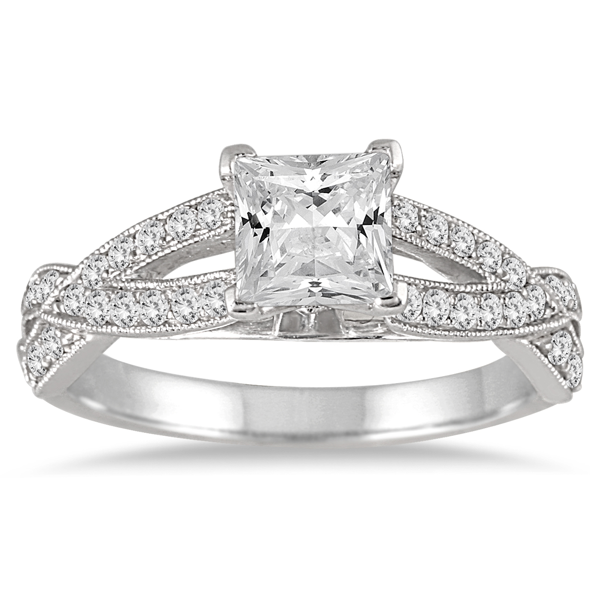 szul.com 1 1/3 Carat TW Princess Cut Diamond Ring in 14K White Gold