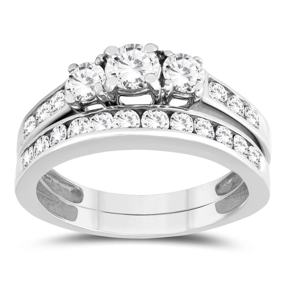 szul.com 1 1/2 Carat TW Three Stone Diamond Bridal Set in 10K White Gold