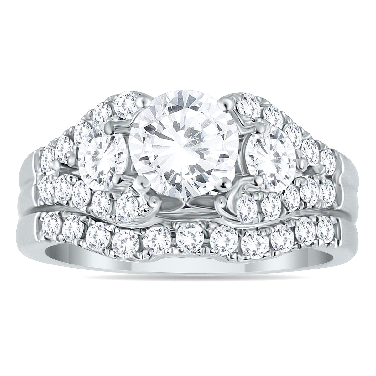 szul.com AGS Certified 2 1/5 Carat Diamond Bridal Set in 14K White Gold (H-I Color, I1-I2 Clarity)