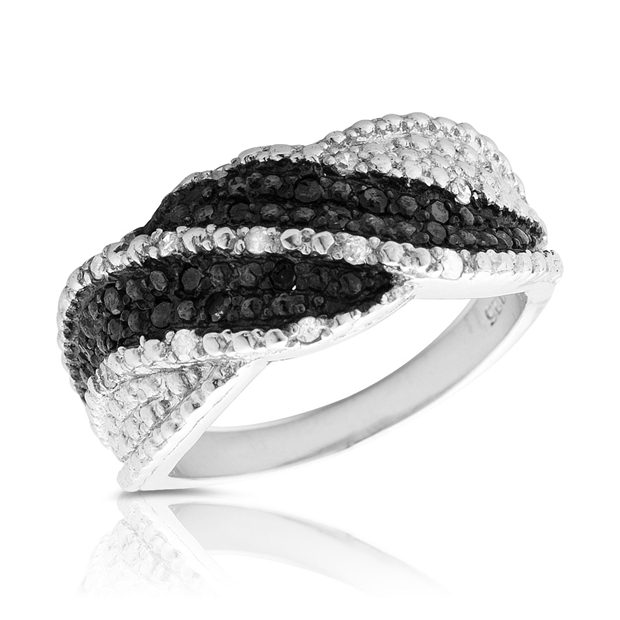 szul.com 1/4 Carat Black and White Diamond Ring in .925 Sterling Silver