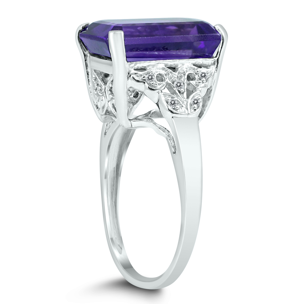 szul.com Amethyst and Diamond Royal Splendor Cocktail Ring in .925 Sterling Silver