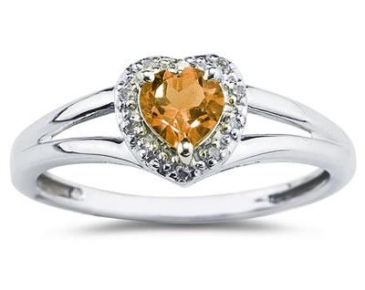 szul.com Heart Shaped Citrine and Diamond Ring