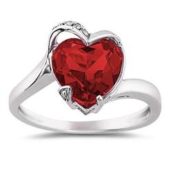 szul.com Heart Shaped Garnet and Diamond Ring in 14K White Gold