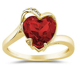 szul.com Heart Shaped Garnet and Diamond Curve Ring in 14K Yellow Gold