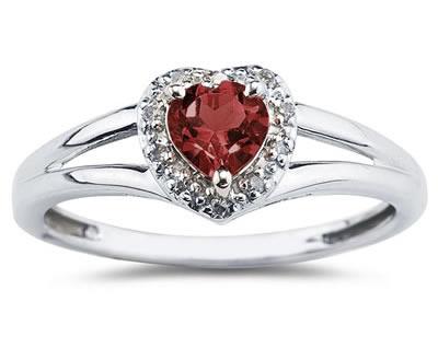 szul.com Heart Shaped Garnet and Diamond Ring