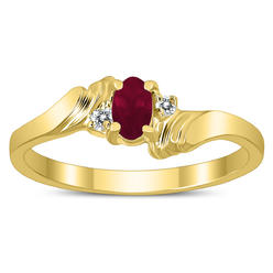 szul.com 5X3MM Ruby and Diamond Wave Ring in 10K Yellow Gold