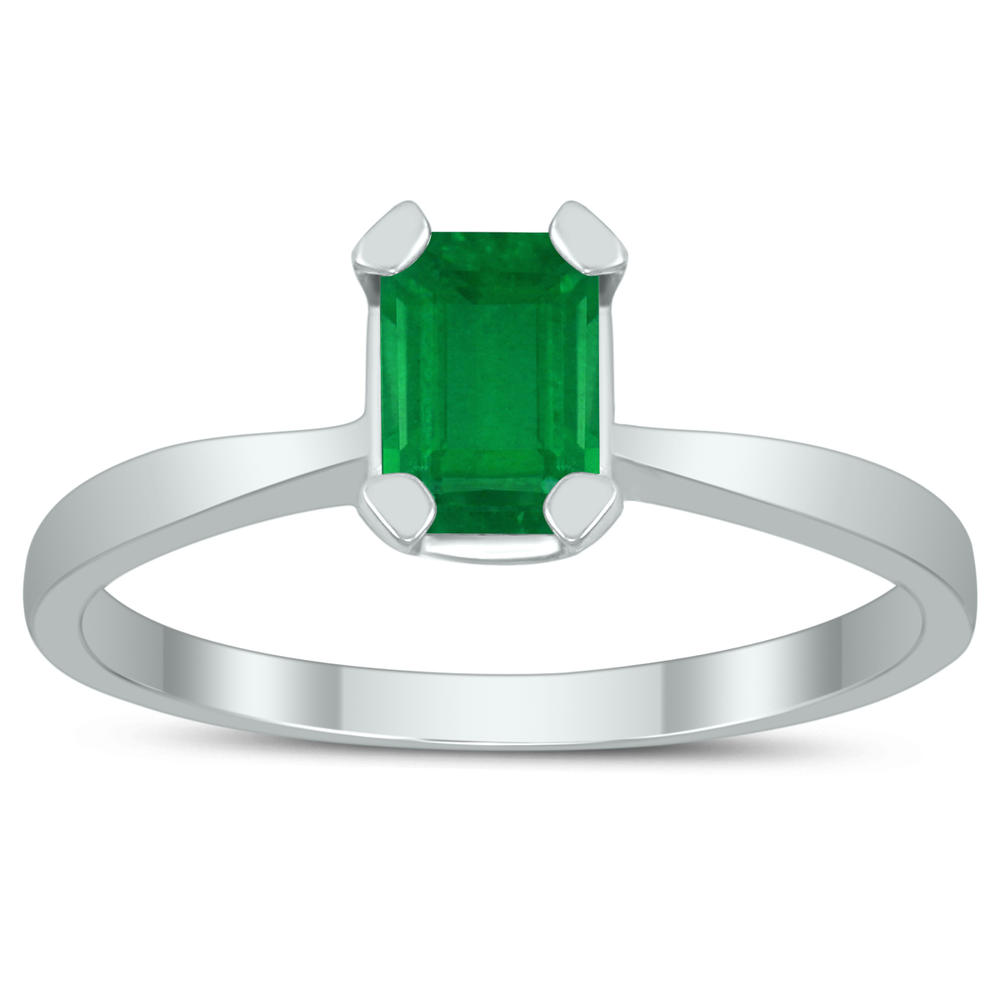 szul.com Emerald Shaped 6X4MM Emerald Solitaire Ring in 10K White Gold