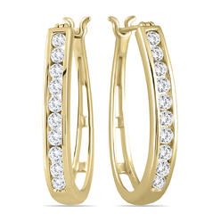 szul.com 1 Carat TW Diamond Hoop Earrings in 10K Yellow Gold