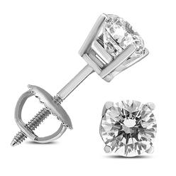 szul.com 1/2 Carat TW AGS Certified Round Diamond Solitaire Stud Earrings in 14K White Gold with Screw Backs