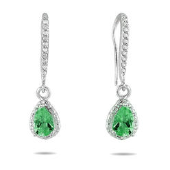 szul.com Emerald and Diamond Dangle Earrings in 10K White Gold