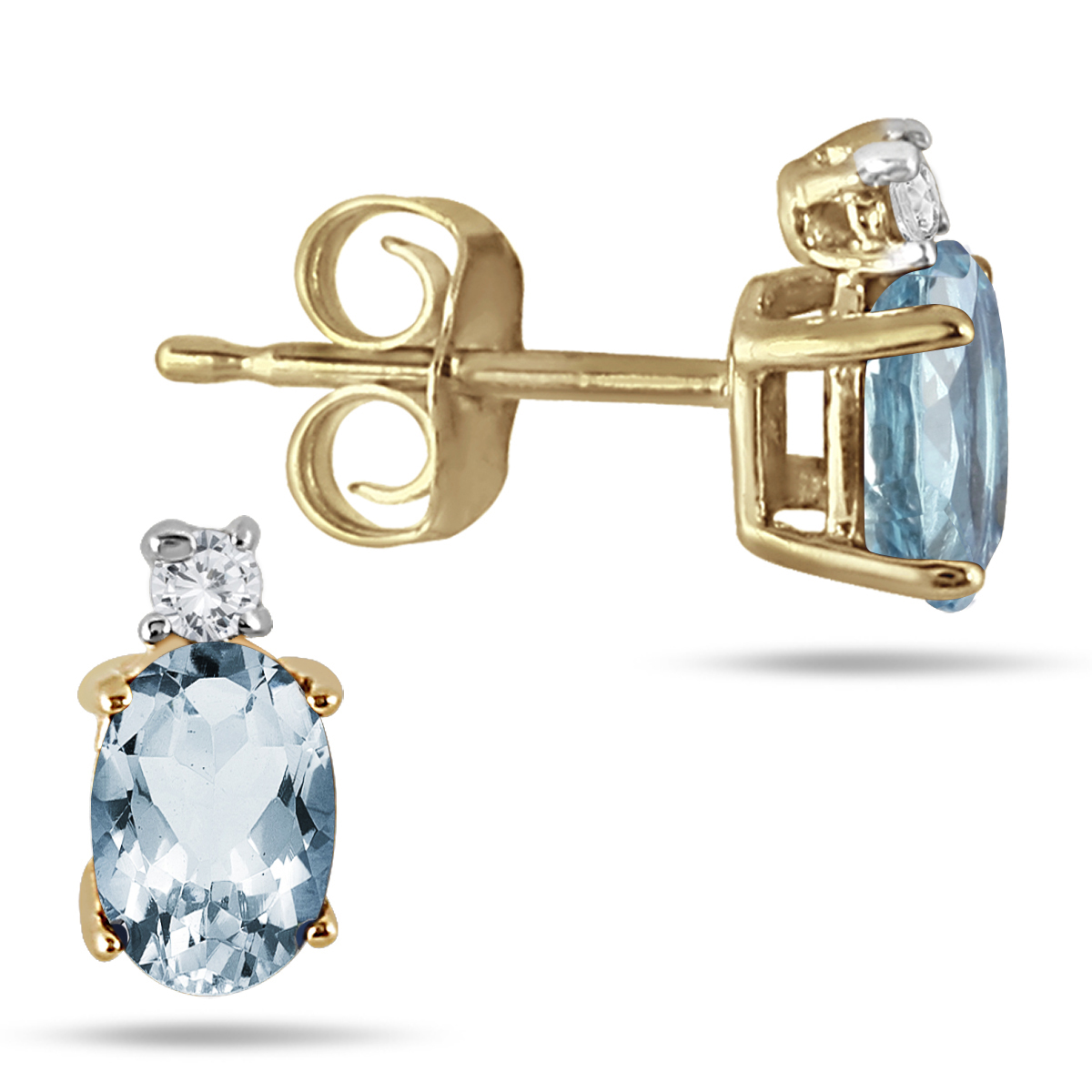 szul.com Oval Aquamarine Drop and Diamond Earrings in 14K Yellow Gold