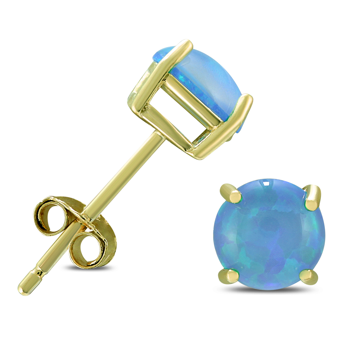 Blue Fiery Opal Earrings | Sterling Silver Princess Cut Posts