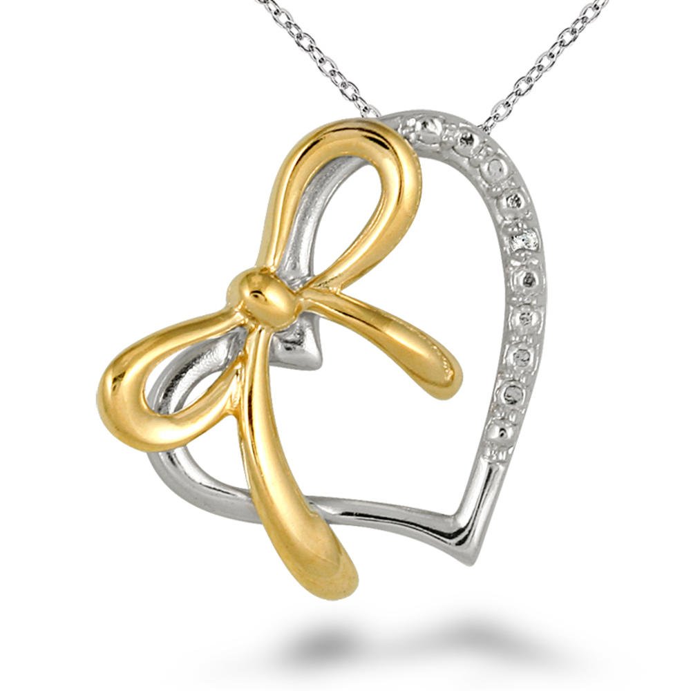 szul.com 18K Gold Plated Diamond Heart Pendant in .925 Sterling Silver