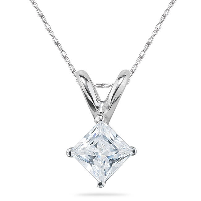 szul.com 1/7 Carat Princess Diamond Solitaire Pendant in 14K White Gold