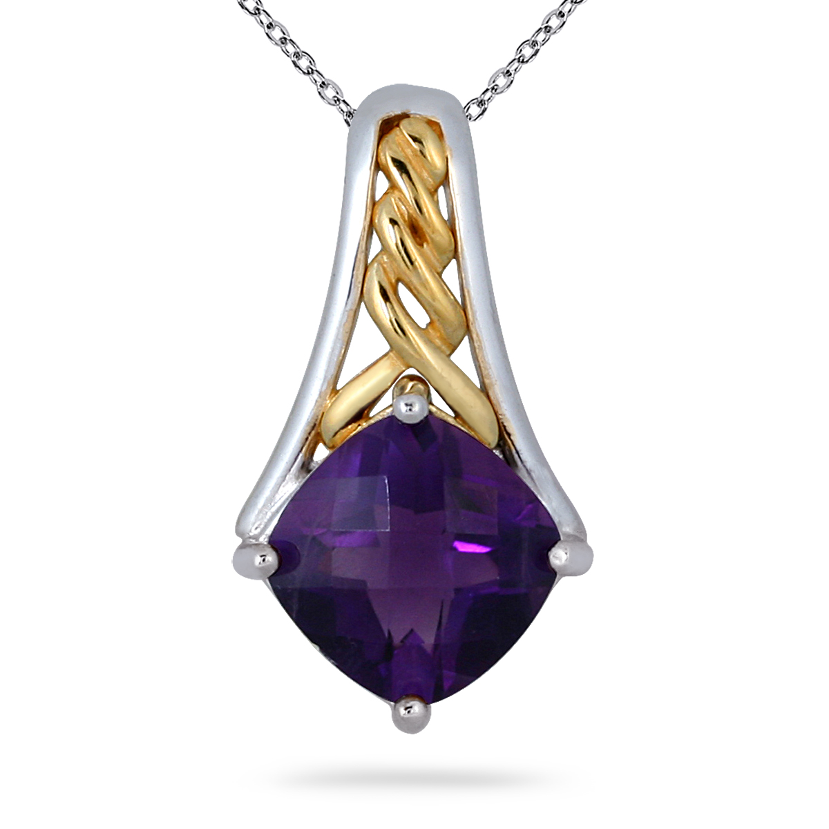 szul.com 2.75 Carat Amethyst 18K Gold Plated Two Tone Pendant in .925 Sterling Silver