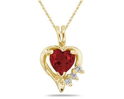 szul.com Heart Shape Garnet & Diamond Pendant in 10k Yellow Gold