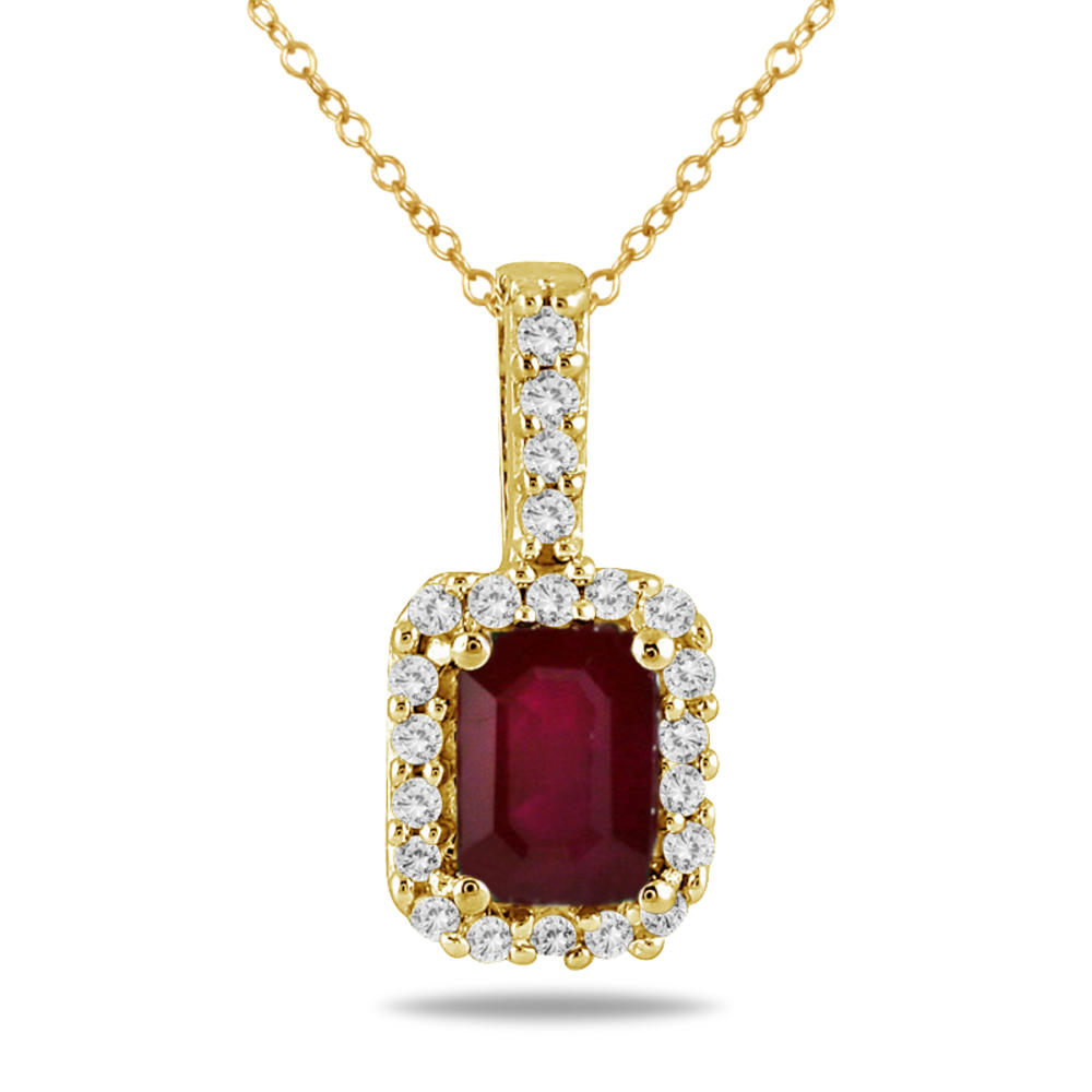 szul.com 1/10 Carat Diamond and Ruby Pendant in 10K Yellow Gold