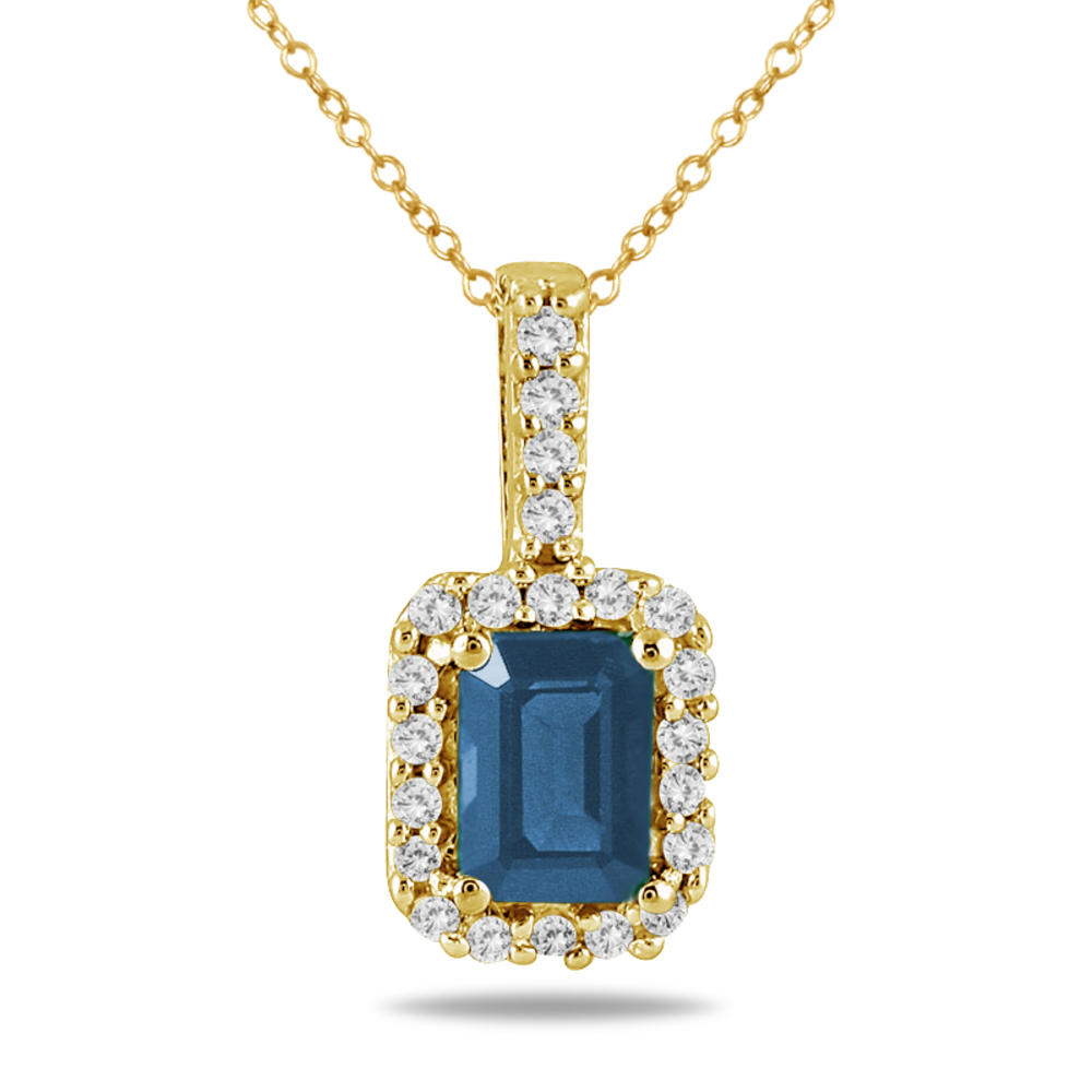 szul.com 1/10 Carat Diamond and Sapphire Pendant in 10K Yellow Gold