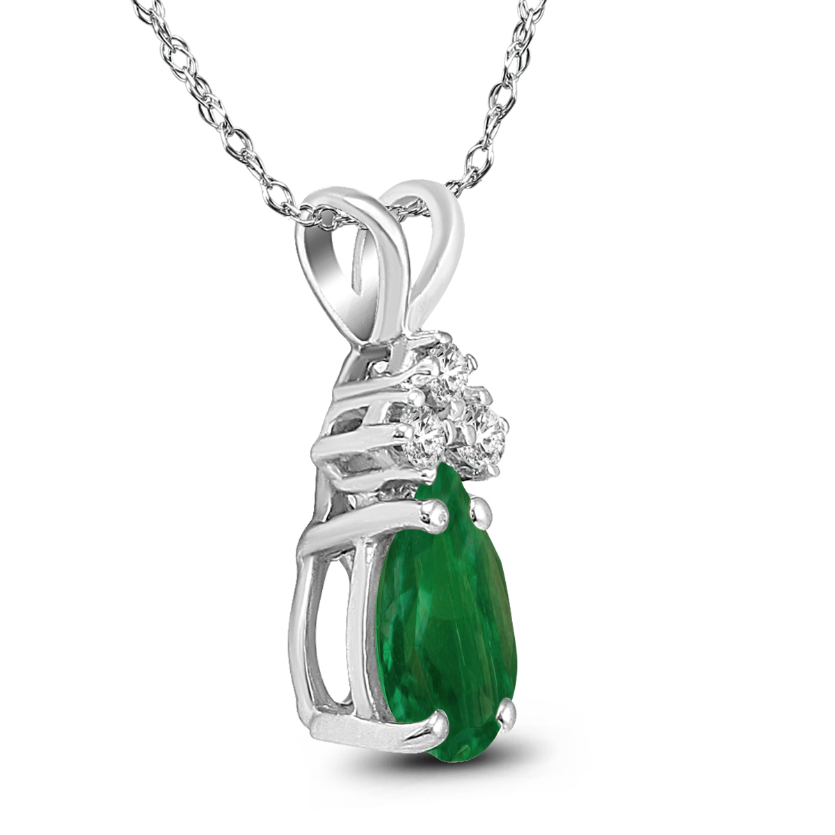 szul.com 14K White Gold 6x4MM Pear Emerald and Diamond Pendant