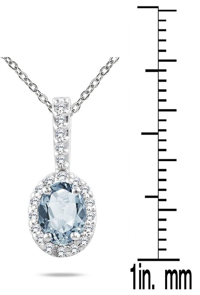 szul.com Aquamarine and Diamond Pendant in 10K White Gold
