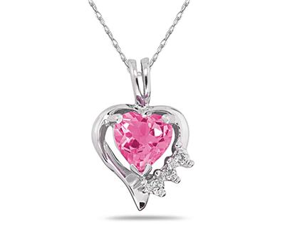 szul.com Heart Shape Pink Topaz & Diamond Pendant in 10k White Gold
