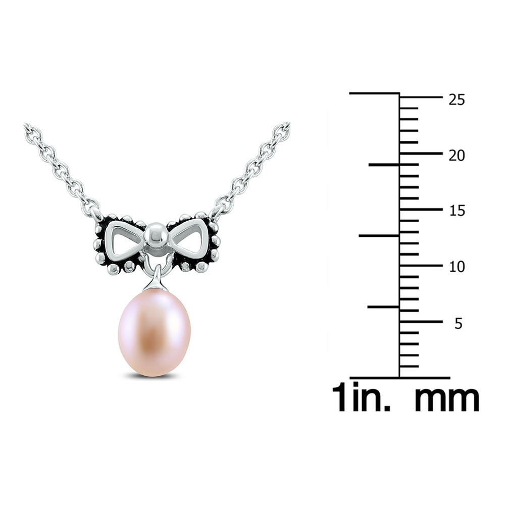 szul.com Young Girls 14" Bowtie Freshwater Cultured Pearl Necklace