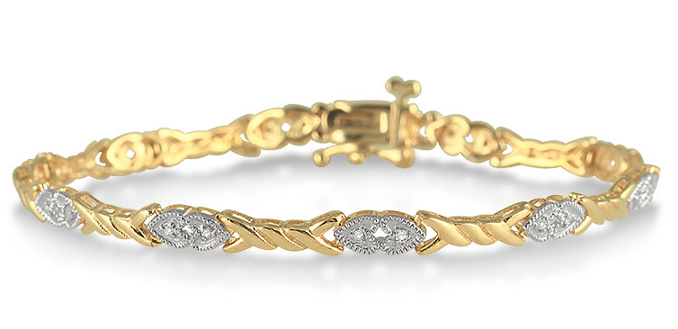 szul.com 1/10 Carat Double Heart Diamond Bracelet in 18K Gold Plated Sterling Silver