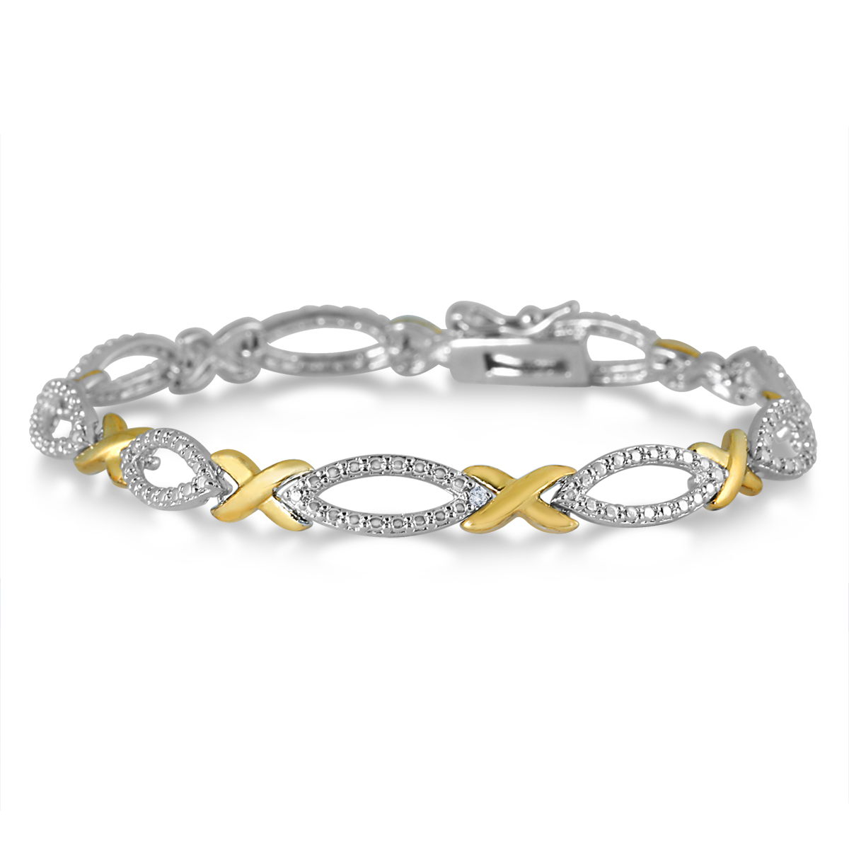 szul.com Diamond Hugs and Kisses Bracelet in 18K Gold Plated Brass