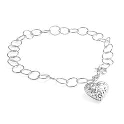 szul.com Heart Charm Bracelet in Plated .925 Sterling Silver