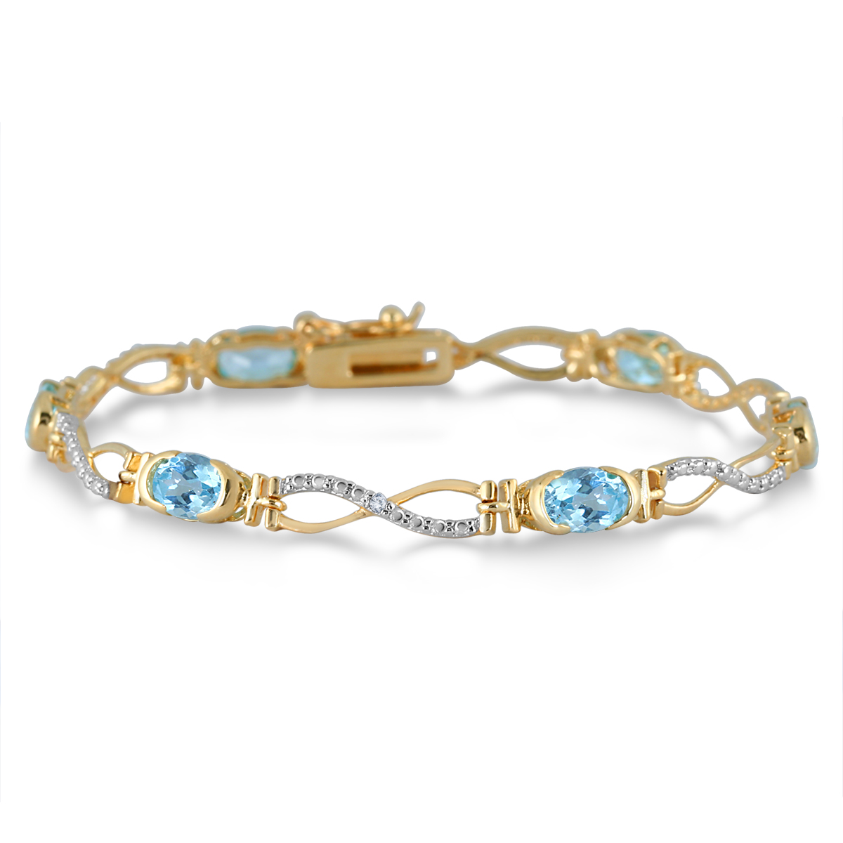szul.com Blue Topaz and Diamond Bracelet in 18K Gold Plated Brass
