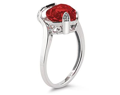 szul.com Heart Shaped Garnet and Diamond Ring in 14K White Gold
