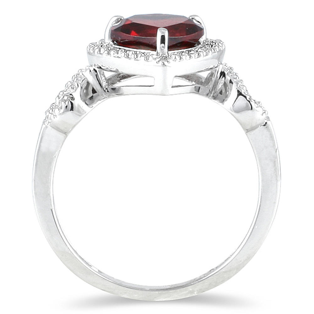 szul.com Garnet and Diamond Heart Ring in 10K White Gold