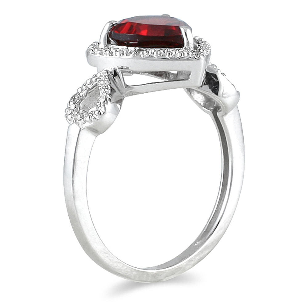 szul.com Garnet and Diamond Heart Ring in 10K White Gold